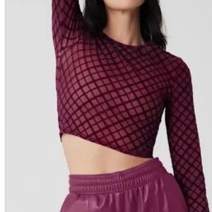 ALO Yoga Women's Wild Berry Plaid Long Sleeve Top